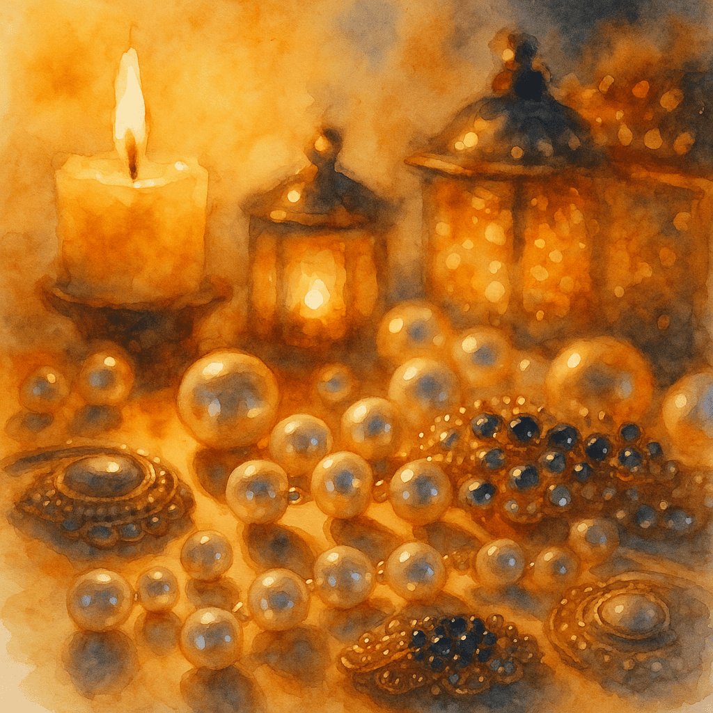 Flapper šperky ve světle svíček – perly a art deco atmosféra