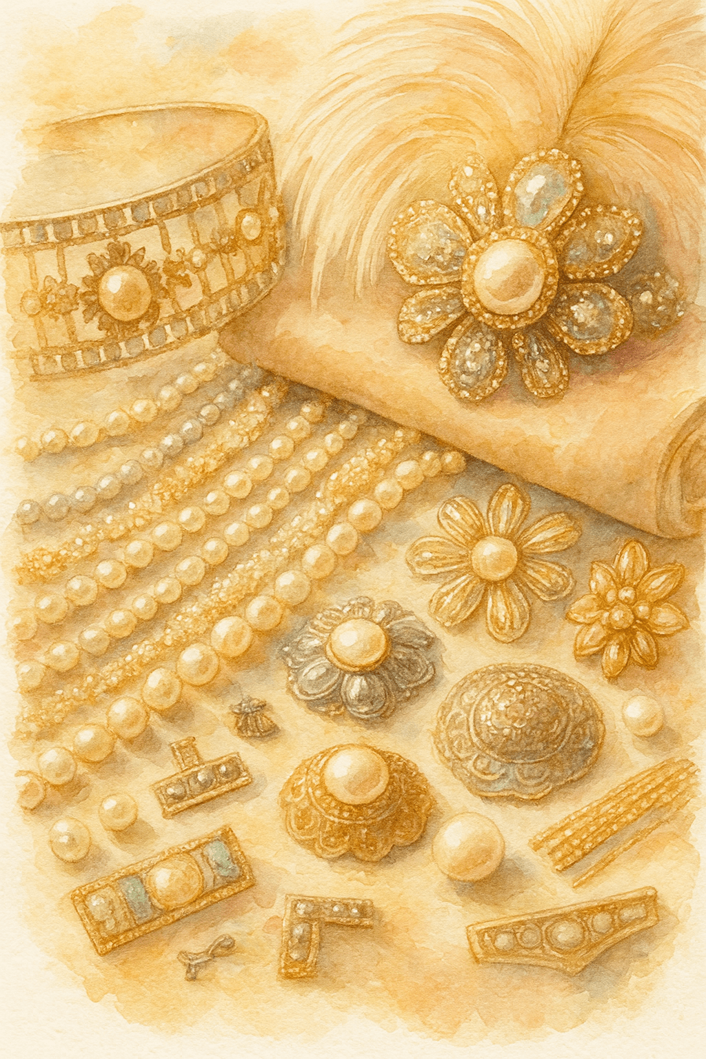 Flapper šperky – perlové náhrdelníky, čelenky s peřím a art deco motivy