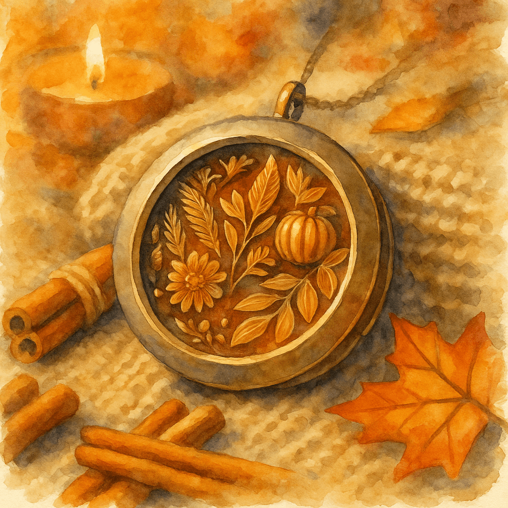 Difuzérový medailonek jako podzimní šperk v impresionistickém stylu