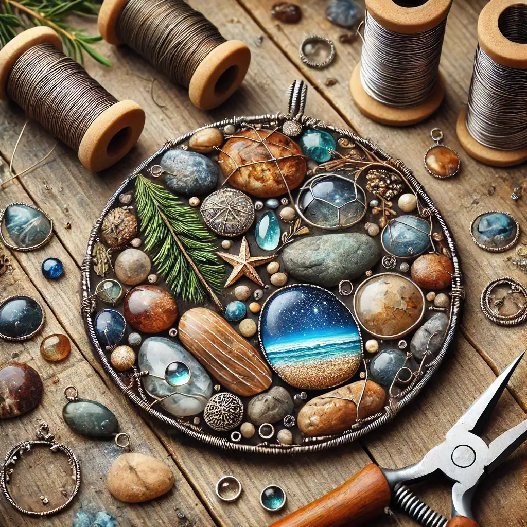 Barevné korálky a šperky, řemeslo, výroba náramků a náhrdelníků, ozdobné prvky, šijací nástroje, kreativní tvorba, handmade šperky, originální design, inspirace pro šperkaře, ručně vyráběné šperky, přírodní kameny, mořské reliéfy, umělecké doplňky, ateliér šperků, hobby šperkaření.