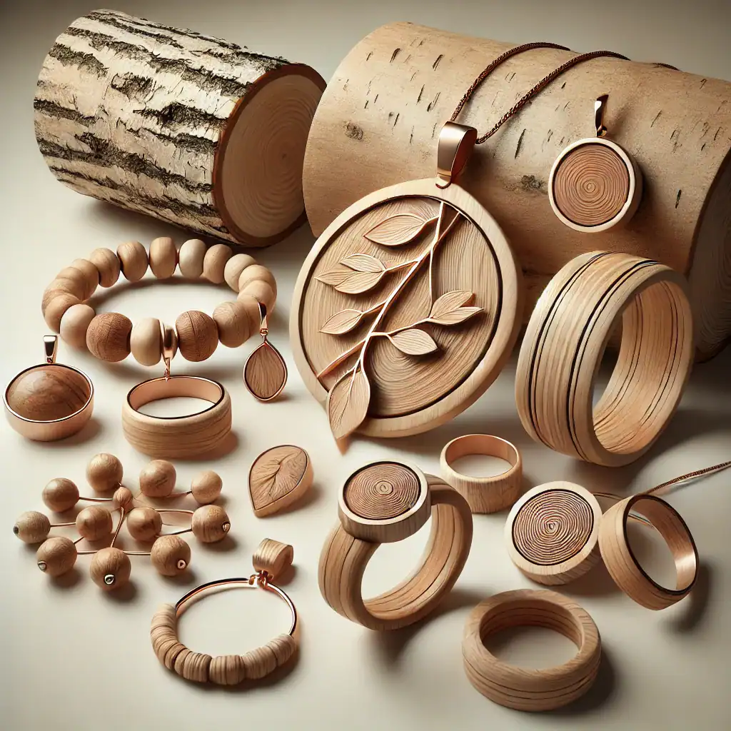 Dřevěné šperky a doplňky, kola, náramky, náušnice, prsteny, dekorace z běleného a přírodního dřeva, ruční výroba, elegance a přírodní styl, originální dřevěné šperky a bytové doplňky.