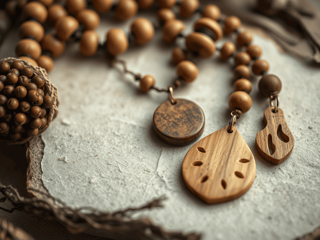 Proutěné a dřevěné ozdoby na šperky a dekorace z přírodních materiálů.