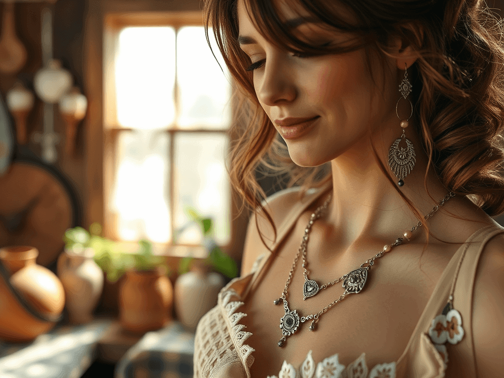 Luxusní šperky a náhrdelníky z drahých kovů a korálků, romantický styl, módní doplňky, boho šperky, přírodní materiály, originální design, elegantní ženské šperky, módní inspirace, ručně vyráběné šperky, Bead Culture.