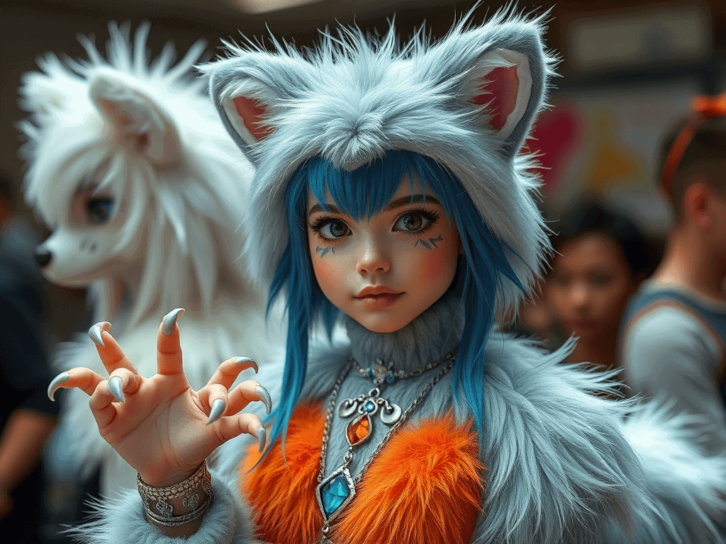 Barva, kostým, cosplay, zvíře, vlk, duhové vlasy, paruka, maska, kabelka, doplňky, Bead Culture.