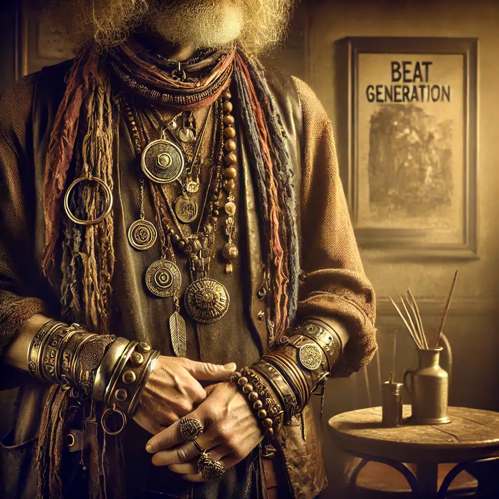 Barevný obraz starožitného sbírky šperků a doplňků s bohatým etnickým stylem, zaměřený na ručně vyráběné originální šperky a módní doplňky z Bead Culture.