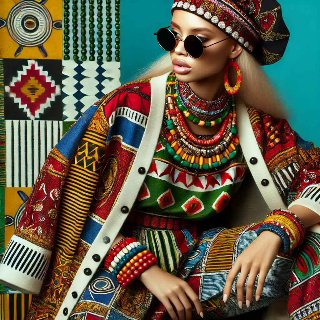 Barevné africké šperky, etnické oděvy, multikulturní móda, ručně vyrobené korálkové náhrdelníky a náramky, tradiční africký styl, originální módní doplňky, africká kultura, umělecké šperky beaded, etno inspirace, stylový a exotický vzhled.