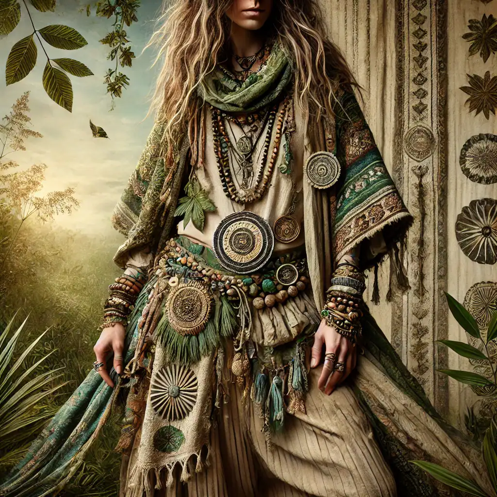 Staré šperky z korálků a přírodních materiálů, etnický styl, boho móda, ručně vyráběné náhrdelníky a náramky, originální doplňky, festovní šperky, bohémský vzhled, unikátní šperky s etnickým nádechem, hudební festivaly, originální tvorba.