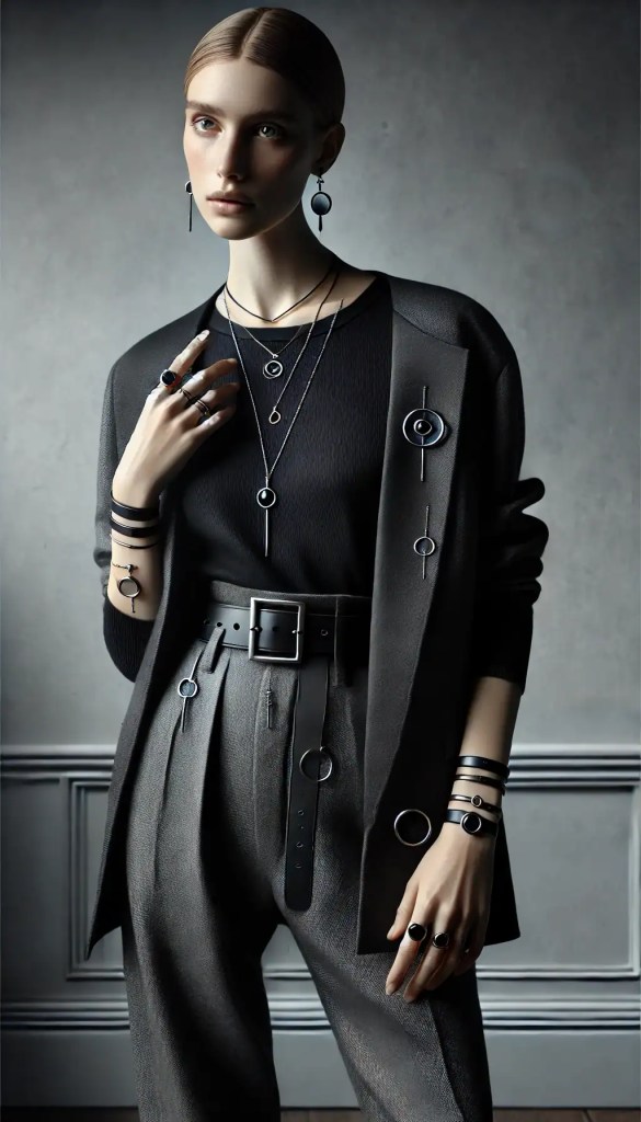 Módní šperky z šedých korálků a kovových prvků, dámské náušnice, náramky a prsteny ve stylu Bead Culture, elegantní a moderní doplňky pro každou příležitost.