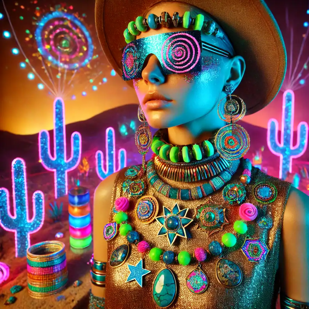 Luxusní šperky a bižuterie s neonovým designem, kreativní doplňky a módní doplňky, které podtrhují výrazný vzhled, ideální pro festivaly, umělecké akce a originální styling.