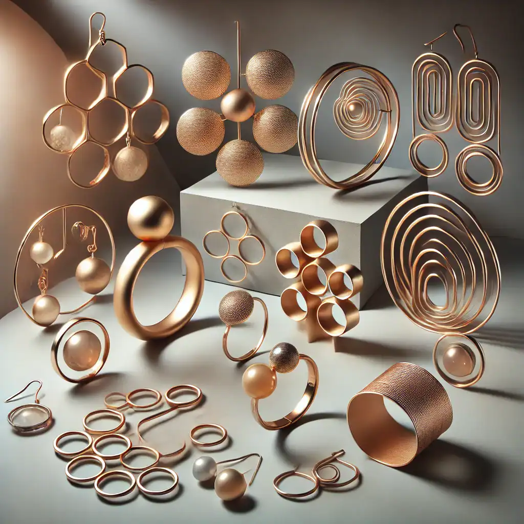 Lesklé šperky z jednoho drátu, náušnice, prsteny a náramky z kovového drátu, moderní a elegantní design, ruční výroba, módní doplňky, zlaté a stříbrné tóny, kreativní šperky, originální šperky pro každý den, umělecké šperky.