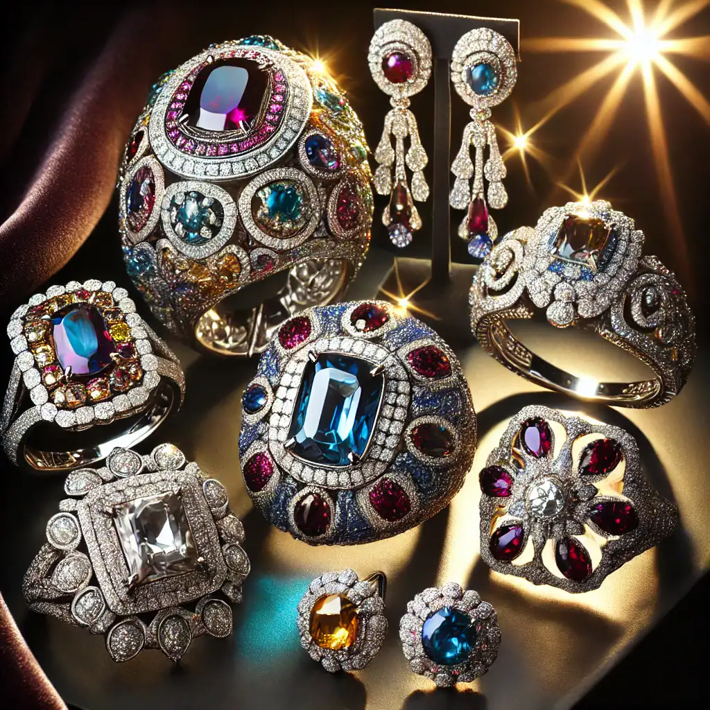 Luxusní šperky s velkými drahými kameny, zlatem a diamanty, elegantní návrhy pro dámy, exkluzivní prsteny, náušnice a prsteny na šperky kolekce Bead Culture.