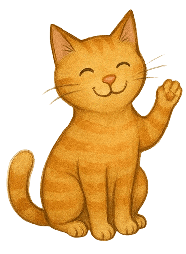 kočka Kazi s klidným výrazem a sevřenou tlapou, ilustrace od Bead Culture.