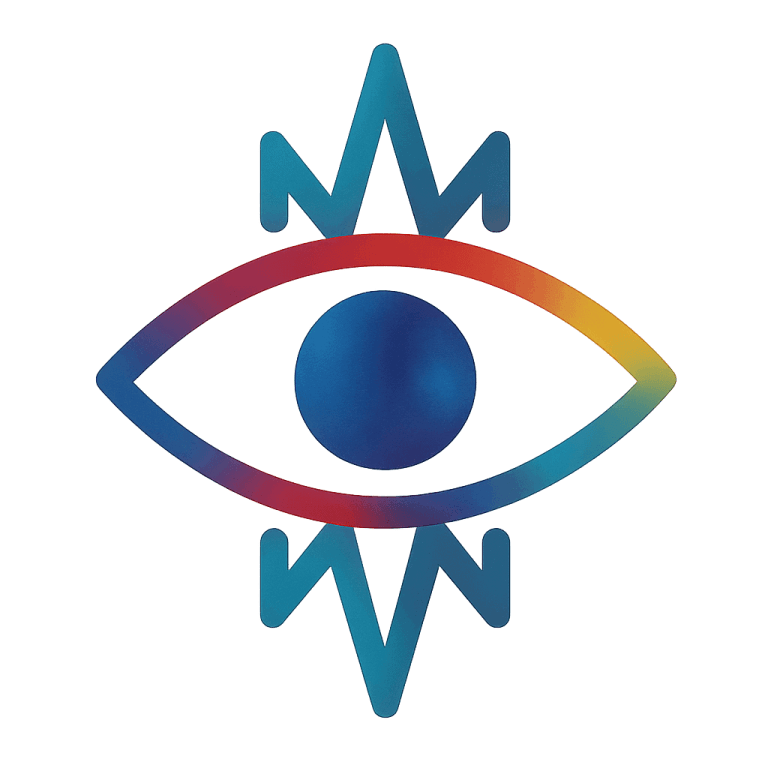 Oko s korunkou a hvězdičkami v barevném gradientu symbolizující kreativitu a umělecké řemeslo.