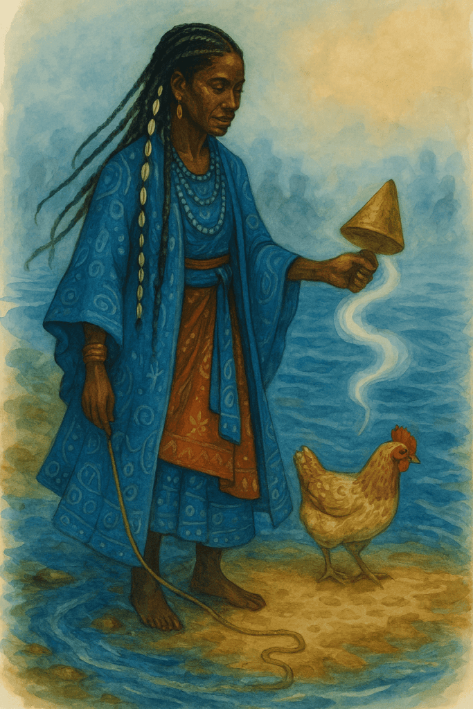 Olodumare a Mama Omi – vyprávění jorubského mýtu u řeky.