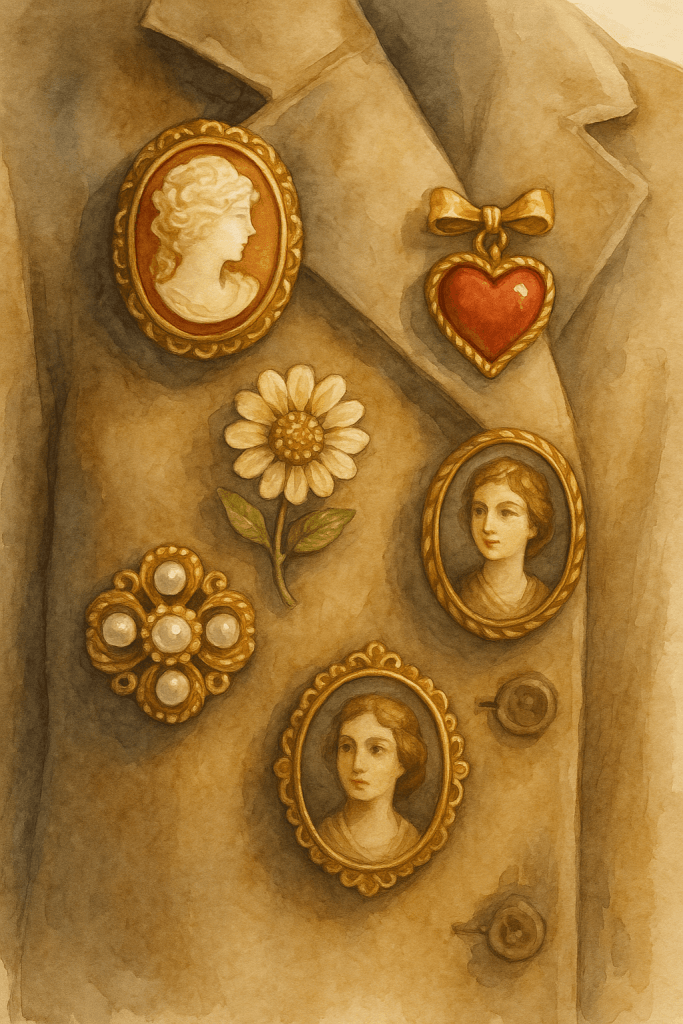 Starozlaté korálky a vintage šperky, brož, náušnice a portréty, ručně vyráběné šperky a dekorace, inspirace pro vintage styl, šperky z perel a brokátem, ruční práce a šperkařství, Bead Culture.