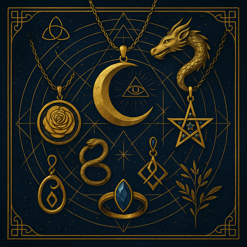 Náhrdelník s dračím motivem a magickými symboly, inspirovaný mytologií a historií, ideální pro milovníky mystiky a fantasy.